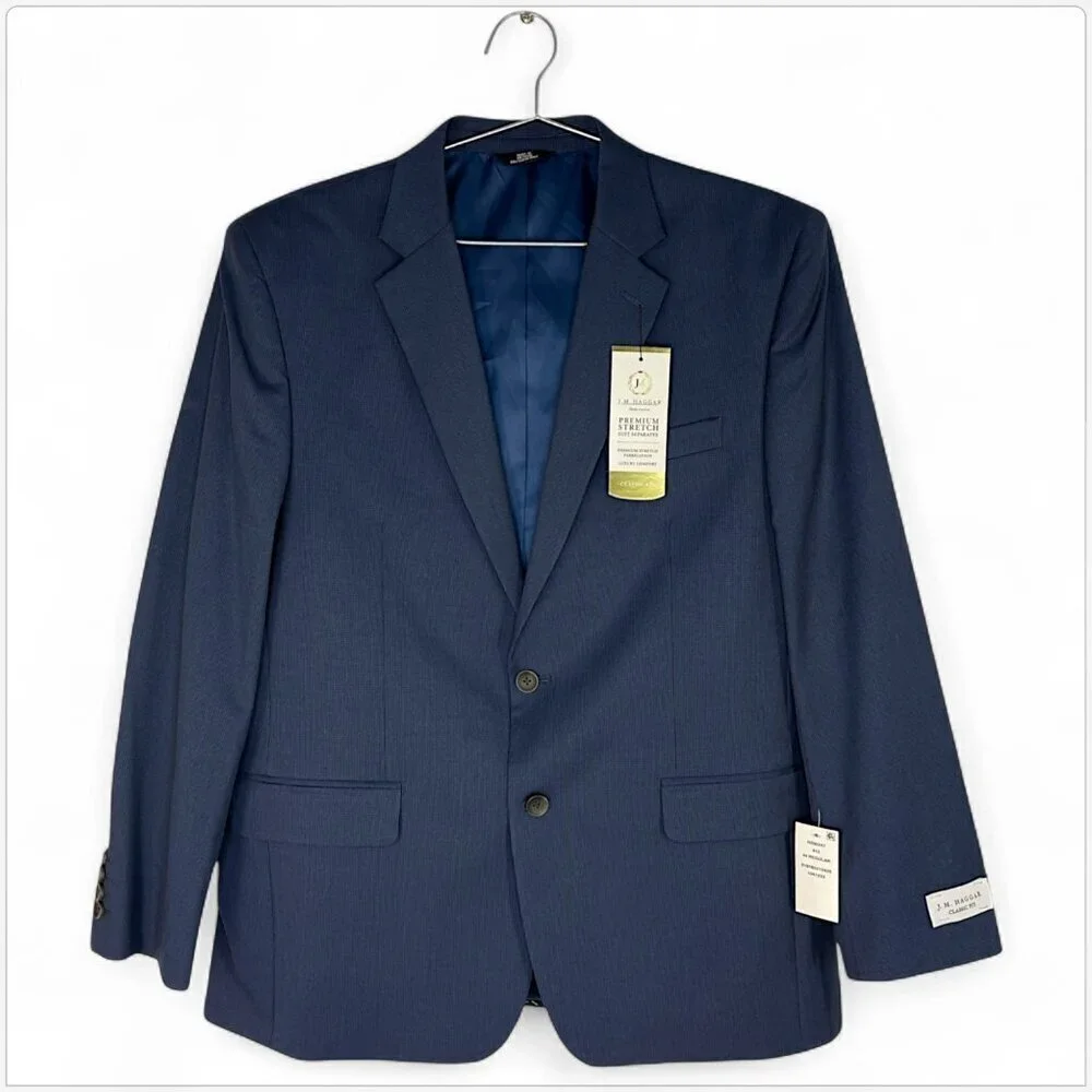 J.M. Haggar Men's Premium Stretch Navy Houndstooth Suit Jacket NWT 44 Regular